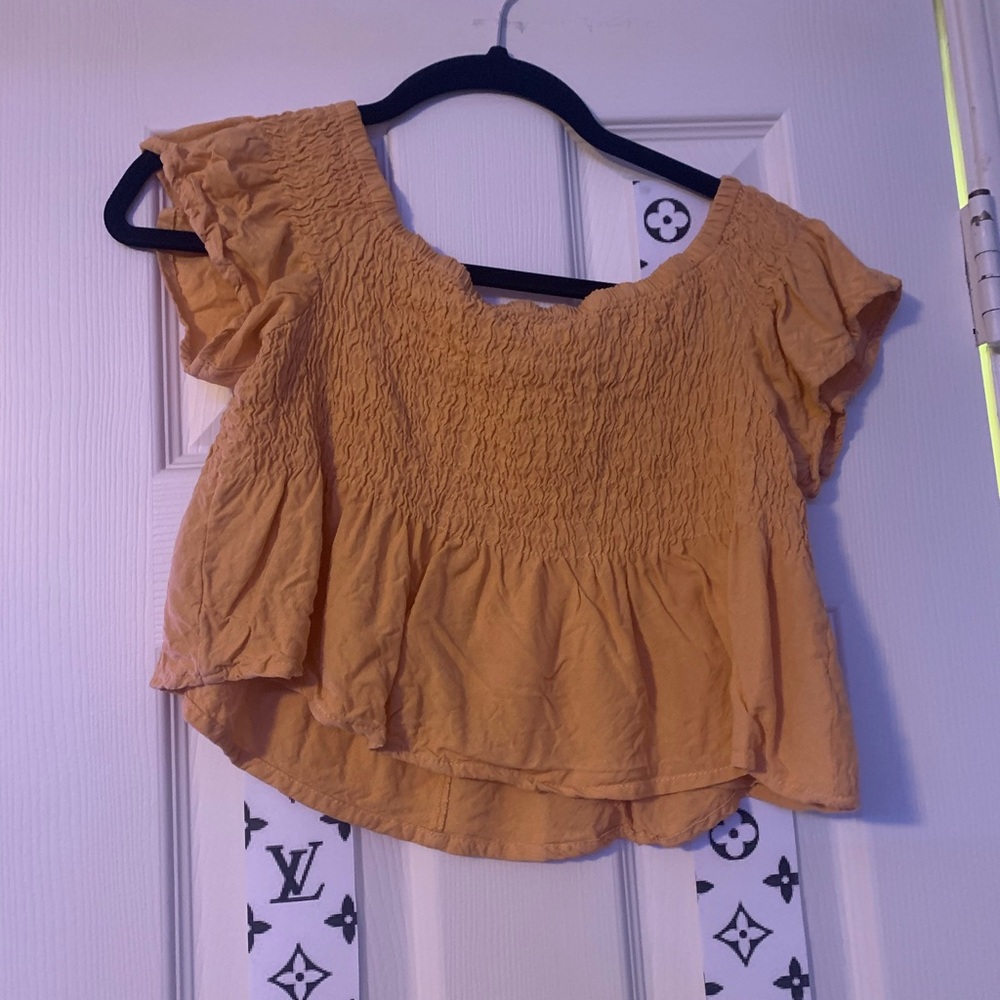 yellow rouged crop top
